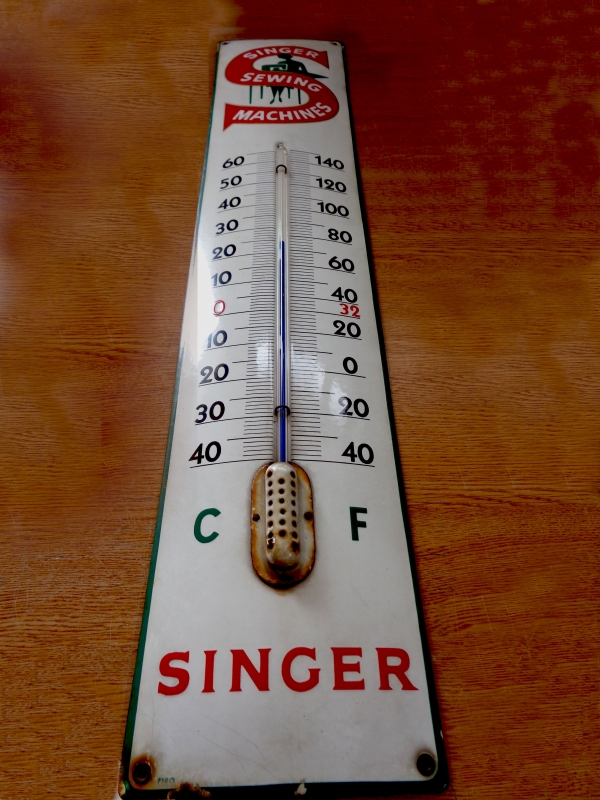 Enameled Thermometer Singer 18x90 cm